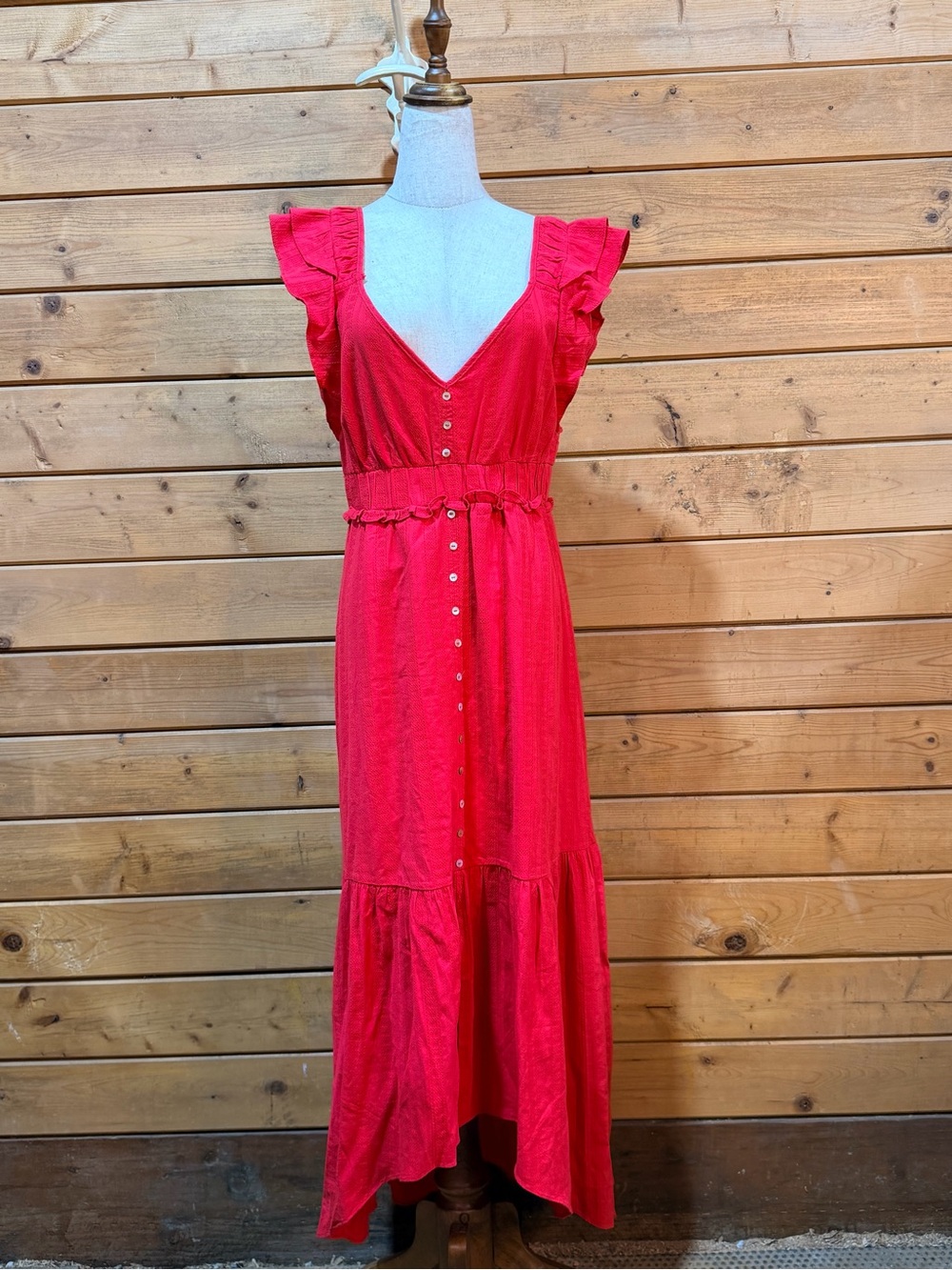 Betsey Johnson Red Ruffle High Low Maxi Dress Size Medium